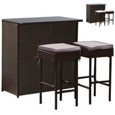 3-Piece Outdoor Rattan Wicker Bar Set with 2 Cushion Stools product image