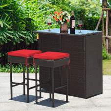 3-Piece Outdoor Rattan Wicker Bar Set with 2 Cushion Stools product image