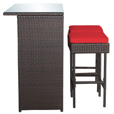 3-Piece Outdoor Rattan Wicker Bar Set with 2 Cushion Stools product image