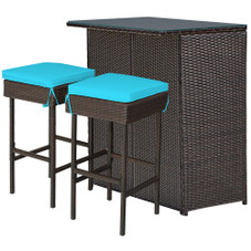 3-Piece Outdoor Rattan Wicker Bar Set with 2 Cushion Stools product image