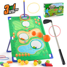 3 in 1 Golf Throwing Game Set for Kids -Golf Game,12 Golf Ball,12 ferrules,6 sandbags,Golf Clubs, Indoor Outdoor Birthday Gifts for Girls Boys product image