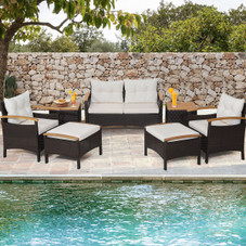 7-Piece Rattan Patio Sofa Set with Acacia Wood Tabletop & Armrests product image