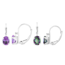 3/4CT Gemstone & Diamond Leverback Drop Earrings in 14K White Gold Filled product image