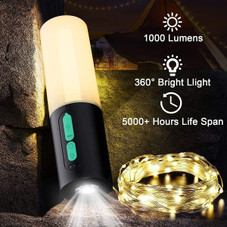 4-in-1 Rechargeable Camping Lantern Waterproof  with LED String Light Torch 4000mAh, Dimmable for Tents Garden Bedroom Emergency Hiking product image