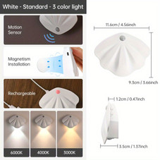 Motion Sensor LED Wall Lamp,USB Type-C Night Lighting Wireless For Living Room,Home Staircase Shell Decoration Color White product image