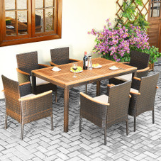 7-Piece Rattan Patio Dining Set with Stackable Chairs & Umbrella Hole product image