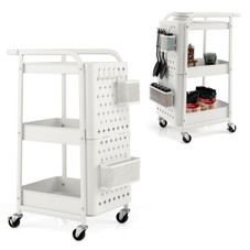 3-Tier Rolling Storage Trolley with Dual Pegboards product image