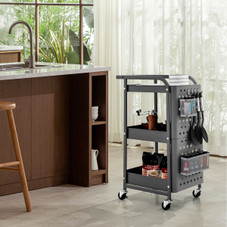 3-Tier Rolling Storage Trolley with Dual Pegboards product image