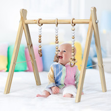 Foldable Wooden Baby Gym with 3 Wooden Baby Teething Toys product image