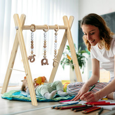 Foldable Wooden Baby Gym with 3 Wooden Baby Teething Toys product image