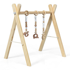 Foldable Wooden Baby Gym with 3 Wooden Baby Teething Toys product image