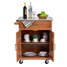 Wooden Kitchen Rolling Storage Cabinet with Stainless Steel Top product image