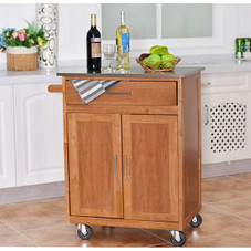 Wooden Kitchen Rolling Storage Cabinet with Stainless Steel Top product image