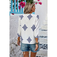 Women's Moroccan Blue in White Blouse product image