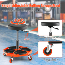 Heavy-Duty Adjustable-Height Rolling Stool with Tool Tray Storage product image