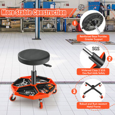 Heavy-Duty Adjustable-Height Rolling Stool with Tool Tray Storage product image