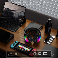 Wireless Bluetooth Headphones with ANC Microphone, Rainbow RGB Lights Foldable Over-Ear Headphones with Music & Game Mode for Travel Home Office product image