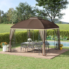 Outsunny® 10 x 10-Foot Patio Gazebo with Double Roof & Privacy Curtains product image