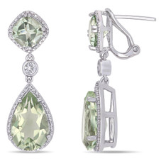 Sterling Silver 10CT Green Quartz & White Sapphire Teardrop Earrings product image