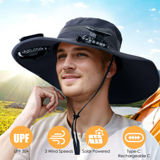 LakeForest® Wide Brim Fishing Hat with Solar Fans product image