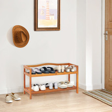 2-Tier/3-Tier Acacia Wood Shoe Rack with Side Metal Hooks product image 2-Tier/3-Tier Acacia Wood Shoe Rack with Side Metal Hooks product image