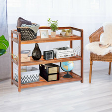 2-Tier/3-Tier Acacia Wood Shoe Rack with Side Metal Hooks product image 2-Tier/3-Tier Acacia Wood Shoe Rack with Side Metal Hooks product image