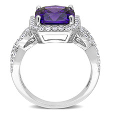 8-Carat Purple & White Cubic Zirconia Square Halo Ring in Sterling Silver product image