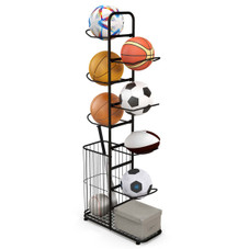 Metal Sports Ball Holder with 7 Removable Hanging Rods & Side Basket product image