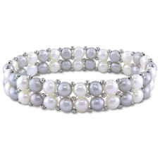 6-7mm Grey & White Freshwater Pearl Double-Row Stretch Bracelet product image