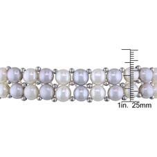 6-7mm Grey & White Freshwater Pearl Double-Row Stretch Bracelet product image