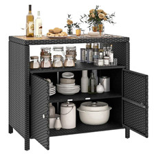 Rattan Storage Cabinet with Acacia Wood Countertop product image Rattan Storage Cabinet with Acacia Wood Countertop product image