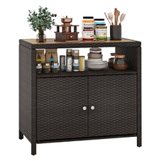 Rattan Storage Cabinet with Acacia Wood Countertop product image Rattan Storage Cabinet with Acacia Wood Countertop product image