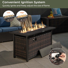 45-Inch Propane Rattan Firepit Table with Glass Stones & Protective Cover product image