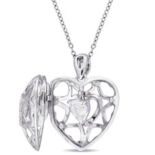 White Topaz Heart Locket with 18" Chain product image