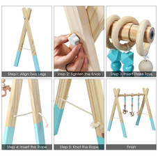 Goplus Foldable Wooden Baby Gym with 3 Wooden Teething Toys Hanging Bar Gra product image