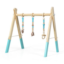 Goplus Foldable Wooden Baby Gym with 3 Wooden Teething Toys Hanging Bar Gra product image