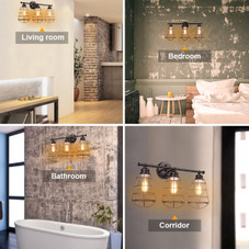 3-Light Vanity Lamp Bathroom Fixture with Metal Wire Cage product image