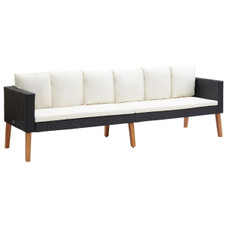3-Seater Patio Sofa with Cushions Poly Rattan Black product image