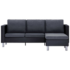 3-Seater Sofa with Cushions Black Faux Leather product image