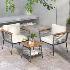 3-Piece Patio Furniture Set with 2-Tier Acacia Wood Coffee Table product image