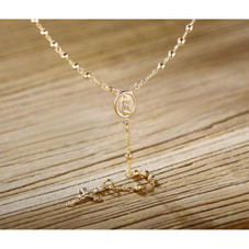 18-Inch 14K Gold Virgin Mary Rosary Bead Cross Necklace product image