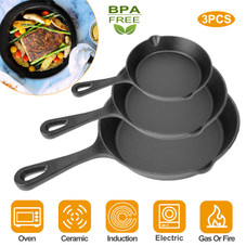 3-Piece Pre-Seasoned Nonstick Cast Iron Skillet Set product image