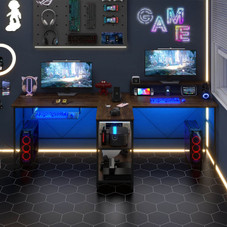 94.5" 2-Person Reversible Computer/Office Desk with LED Lights product image