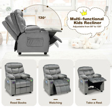 Kids' Velvet Recliner Chair with Cup Holder and Pockets product image