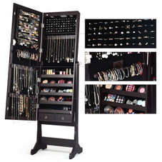 Lockable Mirrored Jewelry Cabinet Armoire Organizer product image