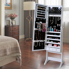 Lockable Mirrored Jewelry Cabinet Armoire Organizer product image