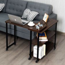 360-Degree Free-Rotating Sofa Side Table with Storage Shelves & Casters product image