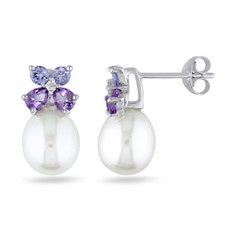 Freshwater Pearl Earrings with Amethyst Stones product image
