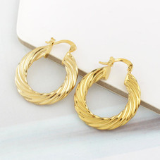 14K Gold-Plated Classic Bamboo Hoop Earrings, 30mm - Stylish Jewelry product image