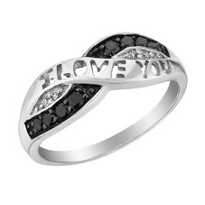 White and Black Diamond I Love You Promise Ring 1/10 Carat in Sterling Silver product image